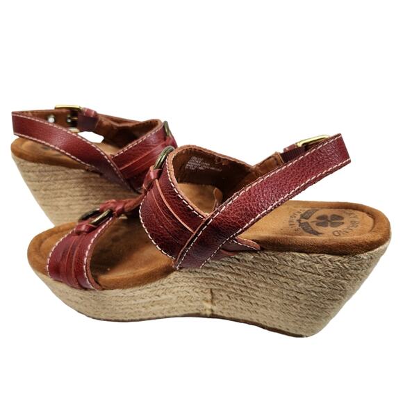 Lucky Brand Wedge Sandal Sz 7.5 Femi Sandal Red Leather Platform - Picture 5 of 13